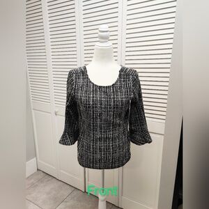 Talbots Black and White Pullover Blouse with Flared Cuffs